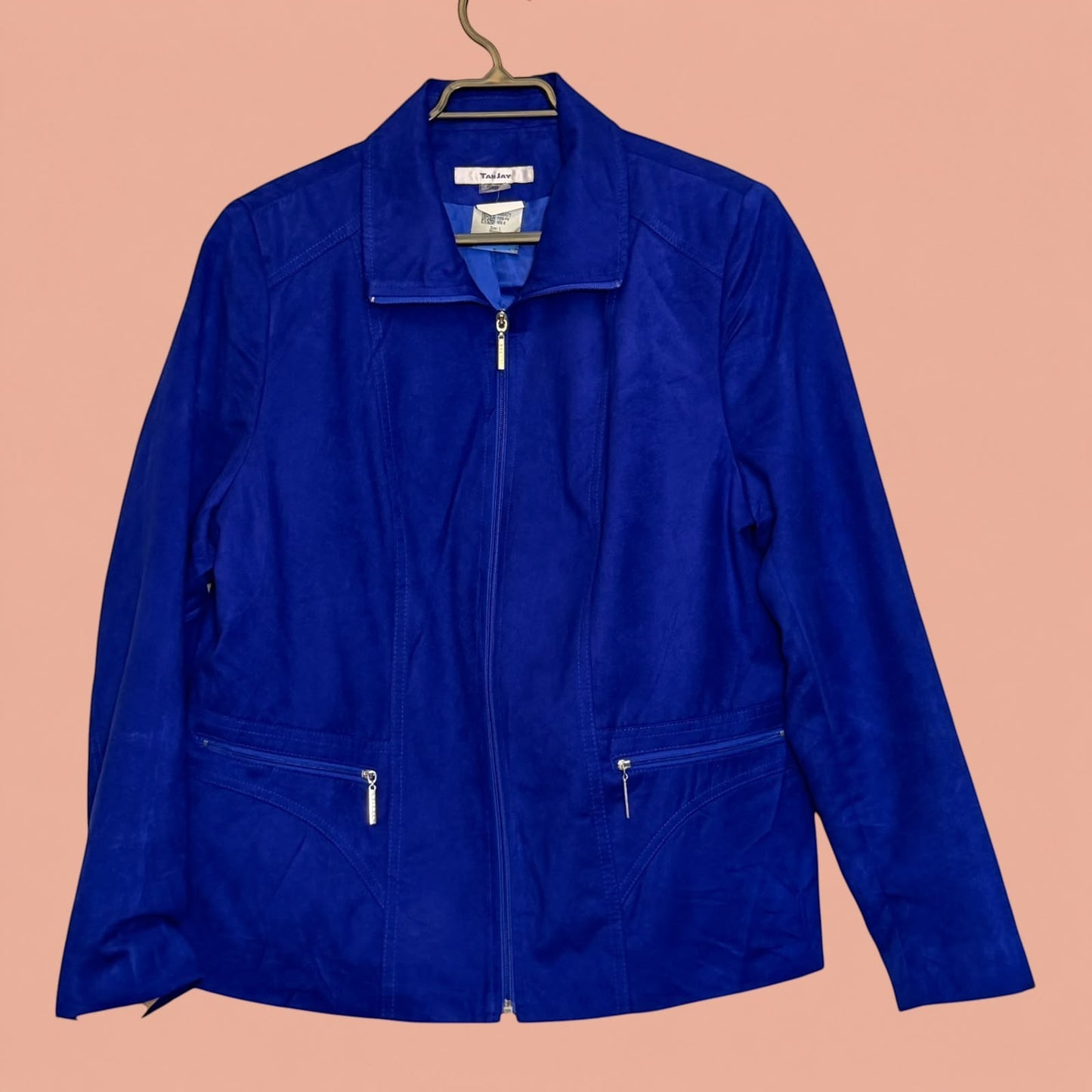 Blazer azul de segunda mano Tuclosetrenovado.cl con cierre frontal y bolsillos laterales