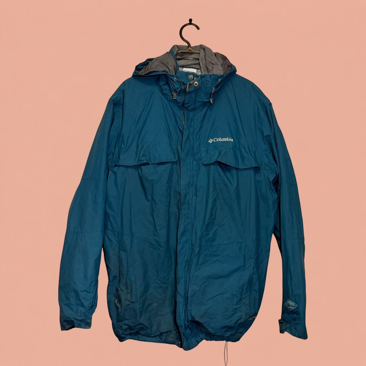 Chaqueta impermeable Columbia de color azul para hombre, estilo cortavientos con capucha, de Tuclosetrenovado.cl