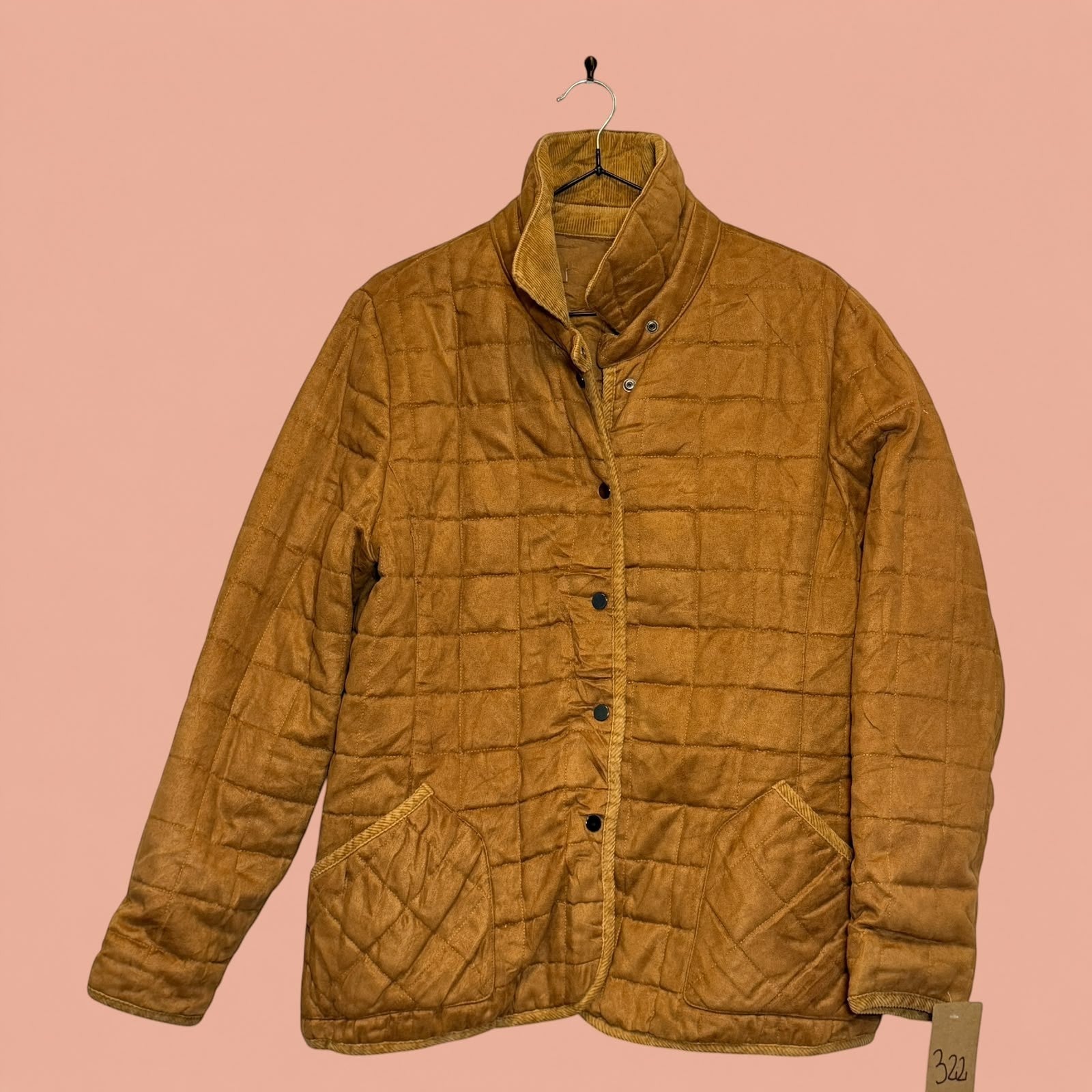 Chaqueta gamulan color camel acolchada con cierre de botones de Tuclosetrenovado.cl