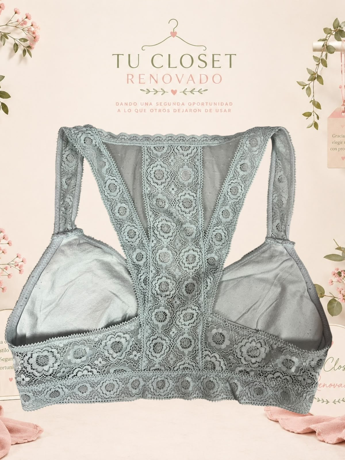 Sujetador deportivo de encaje color verde menta con espalda nadadora de Tuclosetrenovado.cl